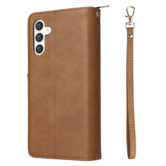 For Samsung Galaxy S24 5G 9-Card Slots Zipper Wallet Bag Leather Phone Case(Brown)