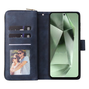 For Samsung Galaxy S24 FE 5G 9-Card Slots Zipper Wallet Bag Leather Phone Case(Blue)