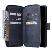 For Samsung Galaxy S24 FE 5G 9-Card Slots Zipper Wallet Bag Leather Phone Case(Blue)
