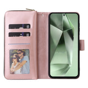 For Samsung Galaxy S24 FE 5G 9-Card Slots Zipper Wallet Bag Leather Phone Case(Rose Gold)