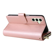 For Samsung Galaxy S24 FE 5G 9-Card Slots Zipper Wallet Bag Leather Phone Case(Rose Gold)