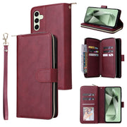 For Samsung Galaxy S24 FE 5G 9-Card Slots Zipper Wallet Bag Leather Phone Case(Wine Red)