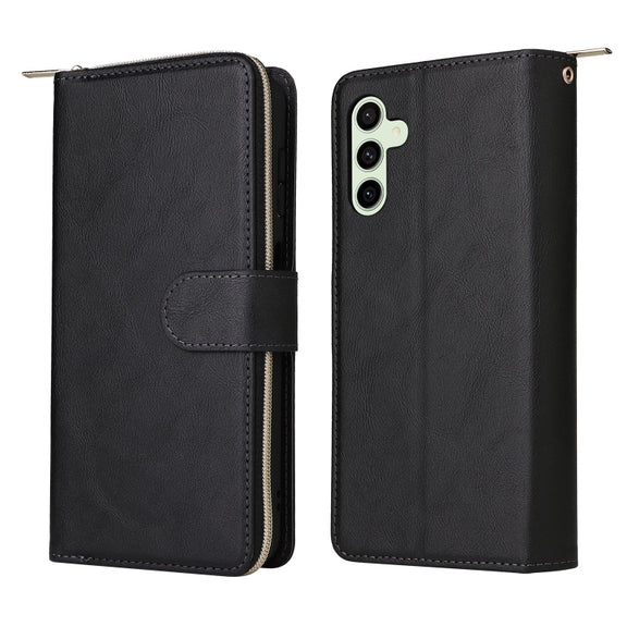 For Samsung Galaxy S24 FE 5G 9-Card Slots Zipper Wallet Bag Leather Phone Case(Black)
