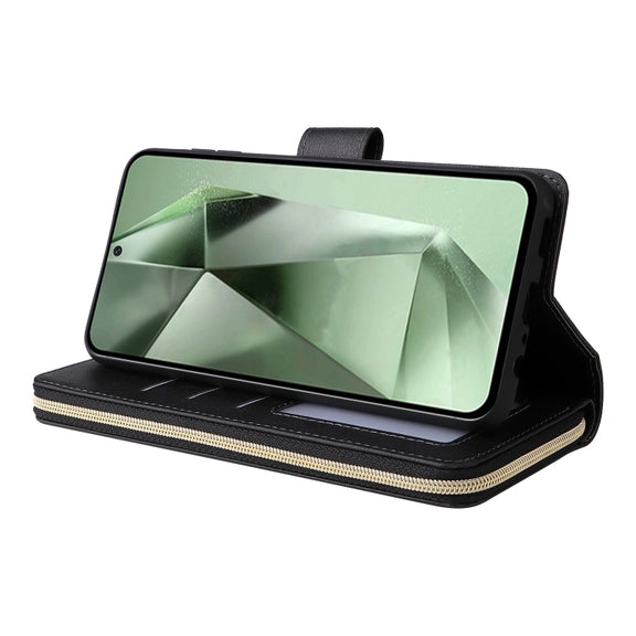 For Samsung Galaxy S24 FE 5G 9-Card Slots Zipper Wallet Bag Leather Phone Case(Black)