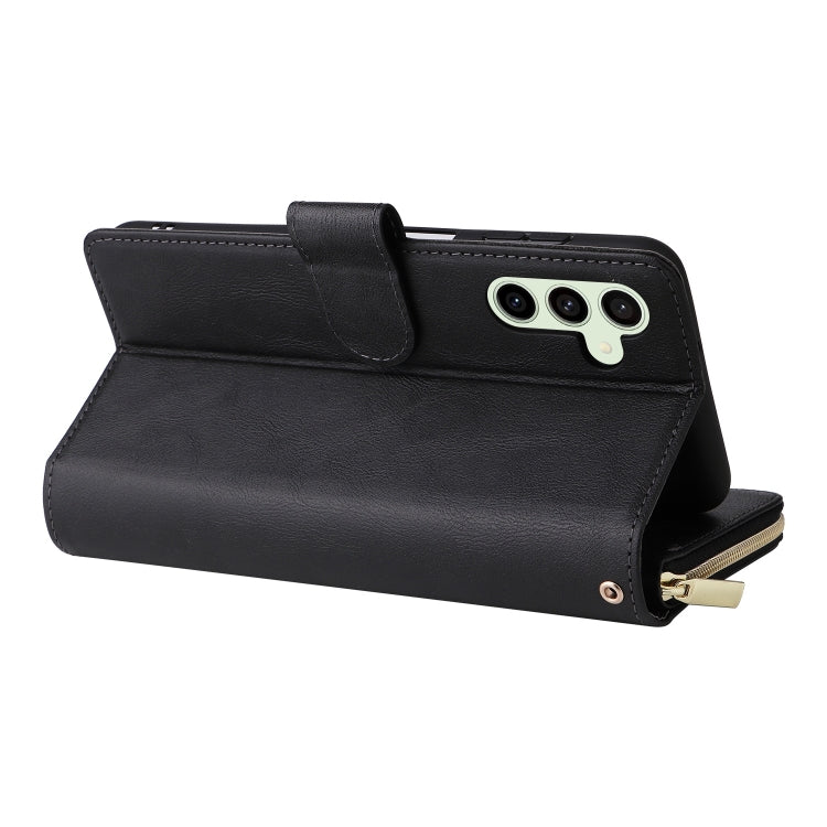 For Samsung Galaxy S24 FE 5G 9-Card Slots Zipper Wallet Bag Leather Phone Case(Black)