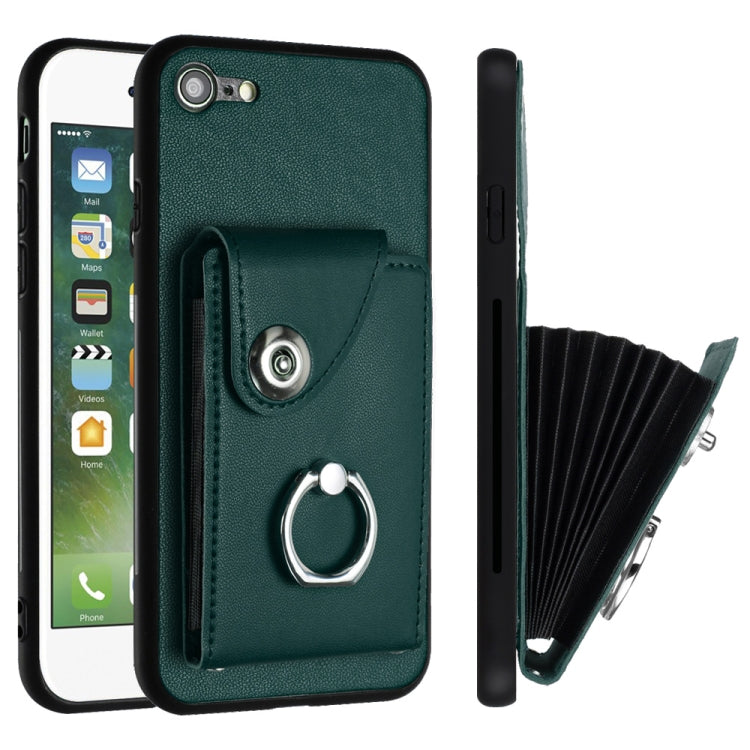 For iPhone SE 2022 / 2020 / 8 / 7 Organ Card Bag Ring Holder Phone Case(Green) - iPhone SE 2022 / 2020 / 8 / 7 Cases by PMC TechLife | Online Shopping South Africa | PMC TechLife