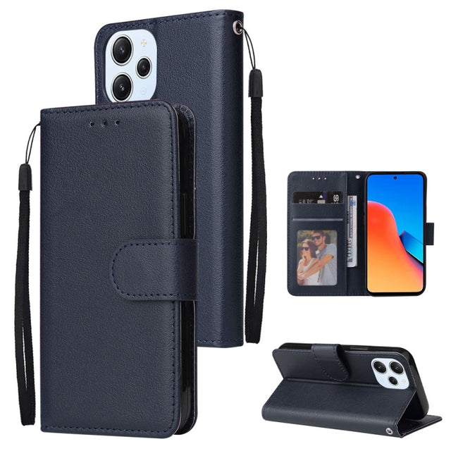 For Xiaomi Redmi 12 4G/5G/Note 12R Multifunctional Horizontal Flip Leather Phone Case with Three Card Slot(Blue)