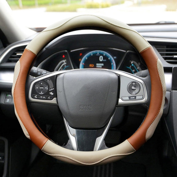 Super Fiber Leather Car Universal Anti-skid Steering Wheel Cover, Diameter: 38cm(Beige Coffee)