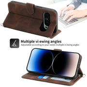 For Google Pixel 9 Skin-feel Flowers Embossed Wallet Leather Phone Case(Brown)