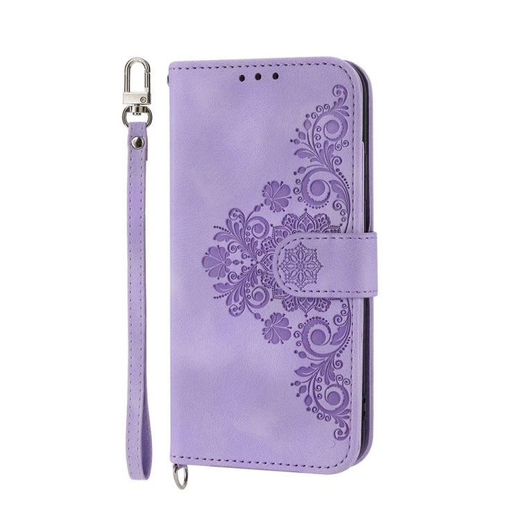 For Google Pixel 9 Pro Skin-feel Flowers Embossed Wallet Leather Phone Case(Purple) - Google Cases by PMC TechLife | Online Shopping South Africa | PMC TechLife | Buy Now Pay Later Mobicred