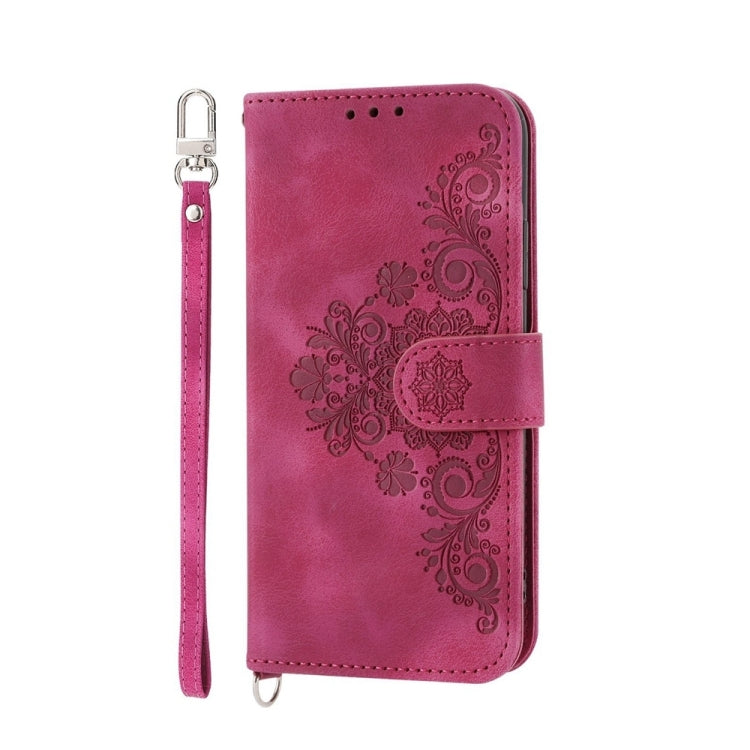 For Google Pixel 9 Pro Skin-feel Flowers Embossed Wallet Leather Phone Case(Wine Red) - Google Cases by PMC TechLife | Online Shopping South Africa | PMC TechLife | Buy Now Pay Later Mobicred