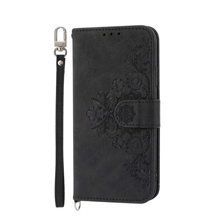 For Google Pixel 9 Pro Skin-feel Flowers Embossed Wallet Leather Phone Case(Black) - Google Cases by PMC TechLife | Online Shopping South Africa | PMC TechLife | Buy Now Pay Later Mobicred