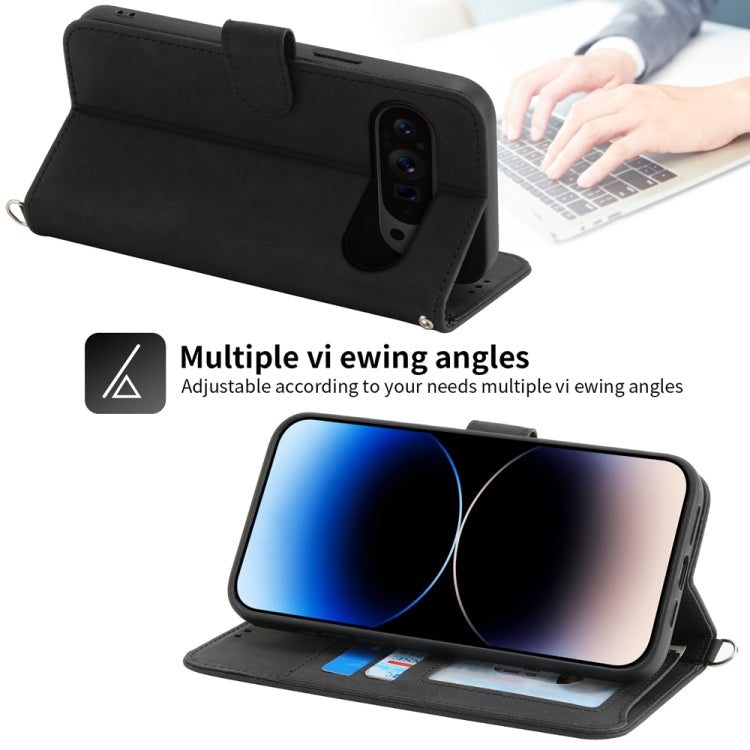 For Google Pixel 9 Pro Skin-feel Flowers Embossed Wallet Leather Phone Case(Black) - Google Cases by PMC TechLife | Online Shopping South Africa | PMC TechLife | Buy Now Pay Later Mobicred