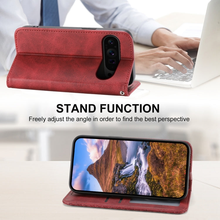 For Google Pixel 9 Pro Cubic Grid Calf Texture Magnetic Leather Phone Case(Red) - Google Cases by PMC TechLife | Online Shopping South Africa | PMC TechLife | Buy Now Pay Later Mobicred