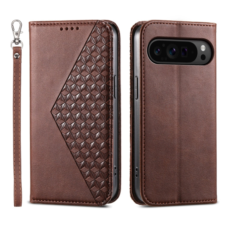 For Google Pixel 9 Pro Cubic Grid Calf Texture Magnetic Leather Phone Case(Brown) - Google Cases by PMC TechLife | Online Shopping South Africa | PMC TechLife | Buy Now Pay Later Mobicred