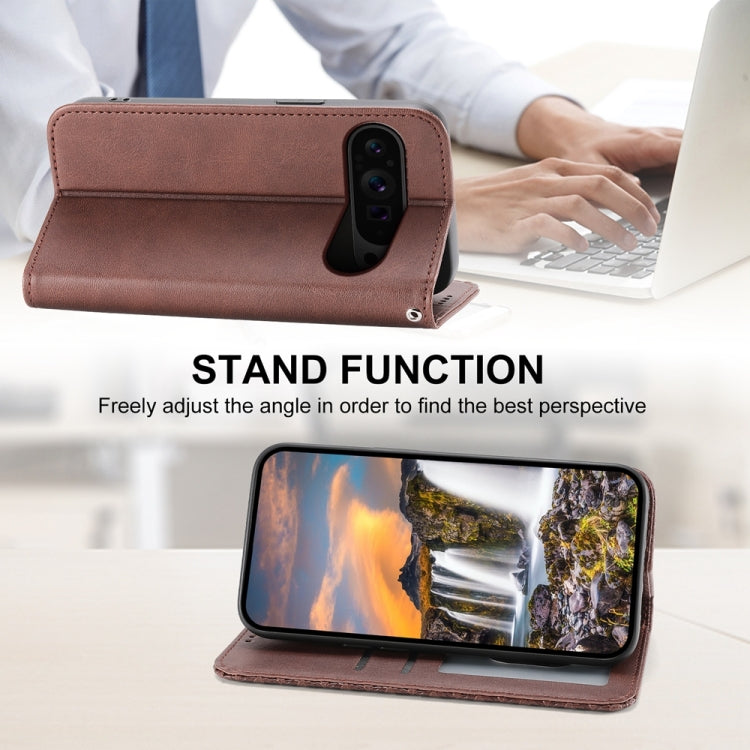 For Google Pixel 9 Pro Cubic Grid Calf Texture Magnetic Leather Phone Case(Brown) - Google Cases by PMC TechLife | Online Shopping South Africa | PMC TechLife | Buy Now Pay Later Mobicred