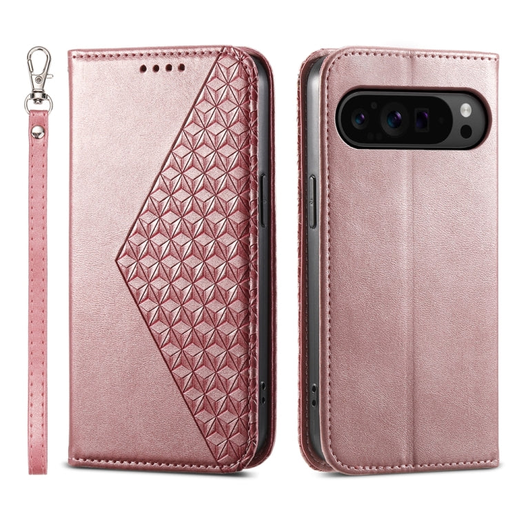 For Google Pixel 9 Pro Cubic Grid Calf Texture Magnetic Leather Phone Case(Rose Gold) - Google Cases by PMC TechLife | Online Shopping South Africa | PMC TechLife | Buy Now Pay Later Mobicred