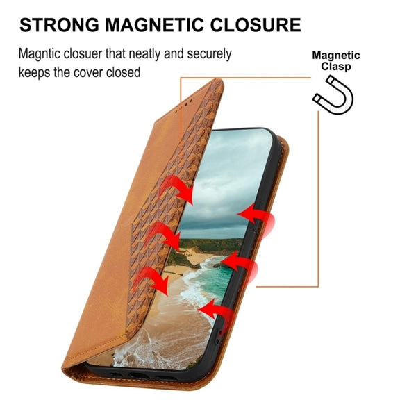 For Google Pixel 9 Pro Cubic Grid Calf Texture Magnetic Leather Phone Case(Yellow)