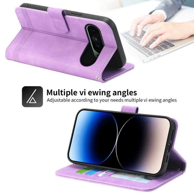 For Google Pixel 9 Dierfeng Dream Line TPU Hybrid PU Leather Phone Case(Purple)
