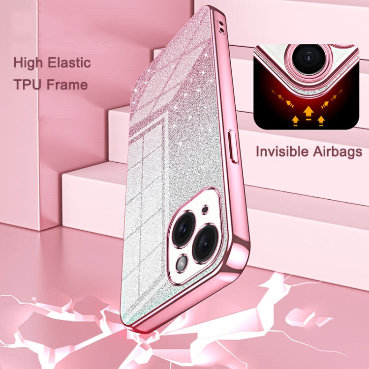 For iPhone 16 Plus Gradient Glitter Powder Electroplated Phone Case(Pink)
