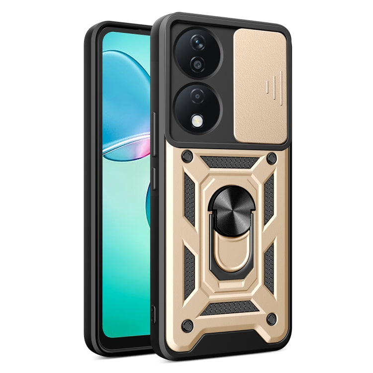 For Honor X7b Sliding Camera Cover Design TPU+PC Phone Case(Gold) - Honor Cases by PMC TechLife | Online Shopping South Africa | PMC TechLife | Buy Now Pay Later Mobicred
