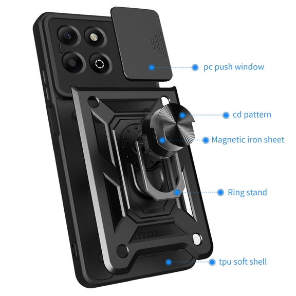 For Honor X6b 4G Sliding Camera Cover Design TPU+PC Phone Case(Silver)