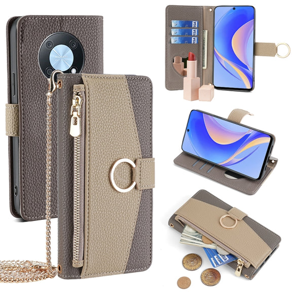For Huawei nova Y90 4G Crossbody Litchi Texture Leather Phone Case(Grey)