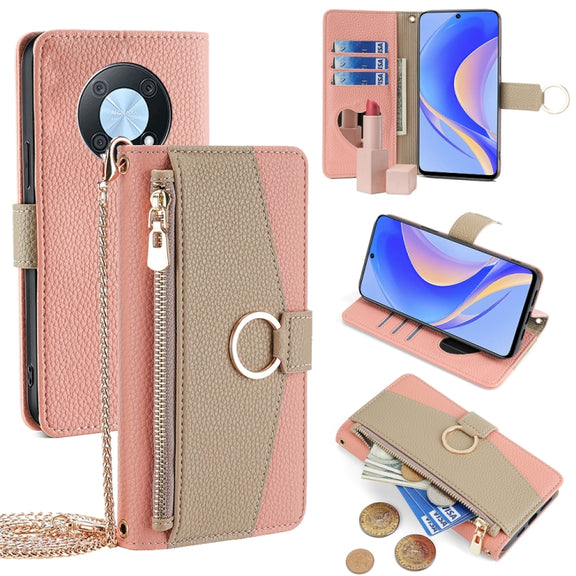 For Huawei nova Y90 4G Crossbody Litchi Texture Leather Phone Case(Pink)