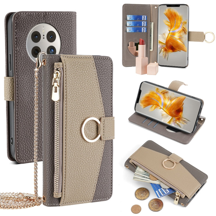 For Huawei Mate 50 Pro Crossbody Litchi Texture Leather Phone Case(Grey) - Huawei Cases by PMC TechLife | Online Shopping South Africa | PMC TechLife | Buy Now Pay Later Mobicred