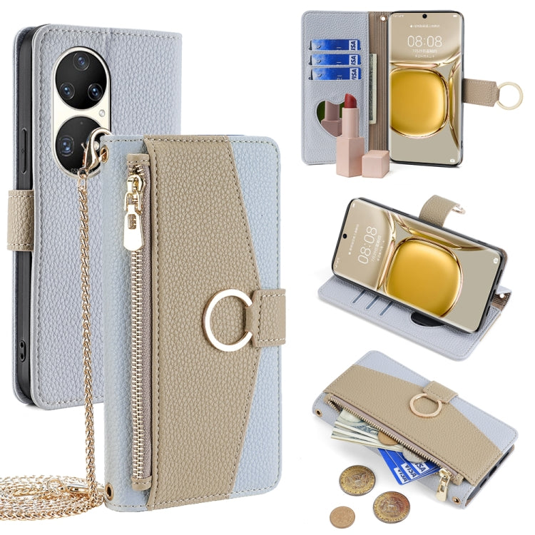 For Huawei P50 Pro Crossbody Litchi Texture Leather Phone Case(Blue) - Huawei Cases by PMC TechLife | Online Shopping South Africa | PMC TechLife | Buy Now Pay Later Mobicred