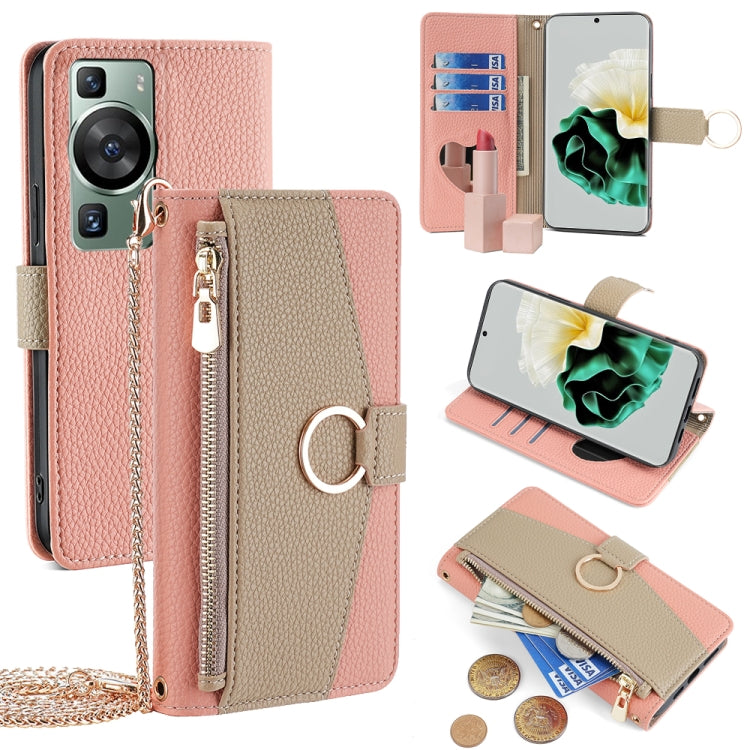 For Huawei P60 / P60 Pro Crossbody Litchi Texture Leather Phone Case(Pink) - Huawei Cases by PMC TechLife | Online Shopping South Africa | PMC TechLife | Buy Now Pay Later Mobicred