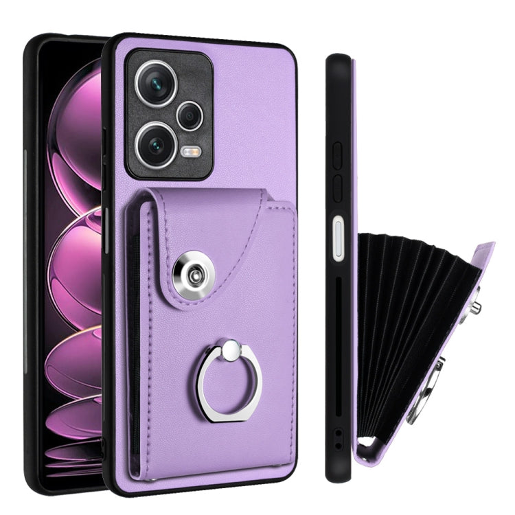 For Xiaomi Redmi Note 12 Pro 5G Global Organ Card Bag Ring Holder PU Phone Case(Purple) - Xiaomi Cases by PMC TechLife | Online Shopping South Africa | PMC TechLife | Buy Now Pay Later Mobicred