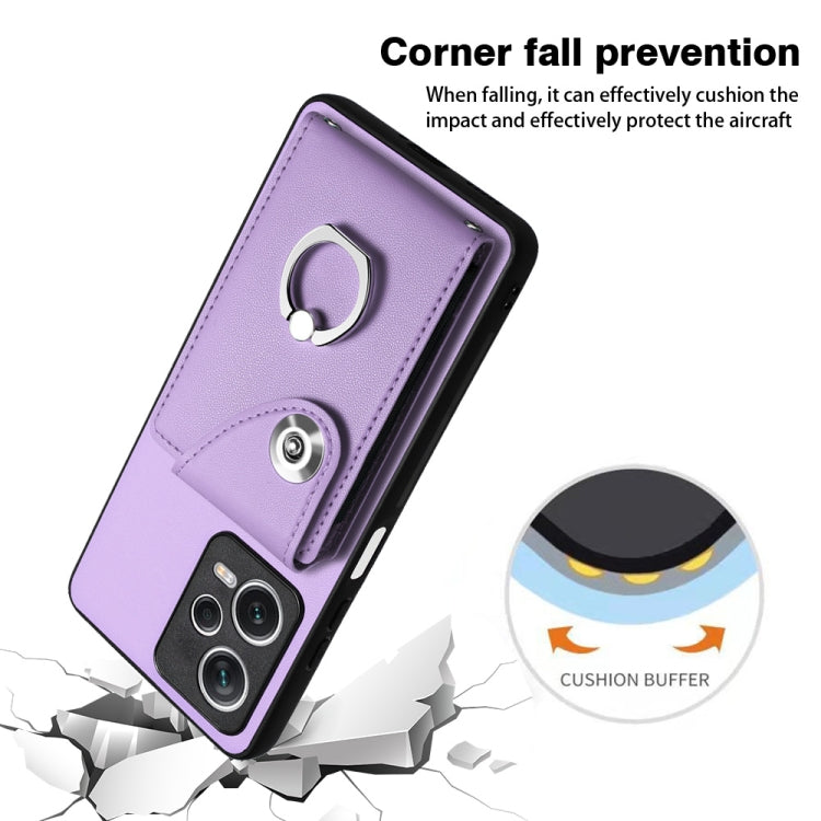 For Xiaomi Redmi Note 12 Pro 5G Global Organ Card Bag Ring Holder PU Phone Case(Purple) - Xiaomi Cases by PMC TechLife | Online Shopping South Africa | PMC TechLife | Buy Now Pay Later Mobicred