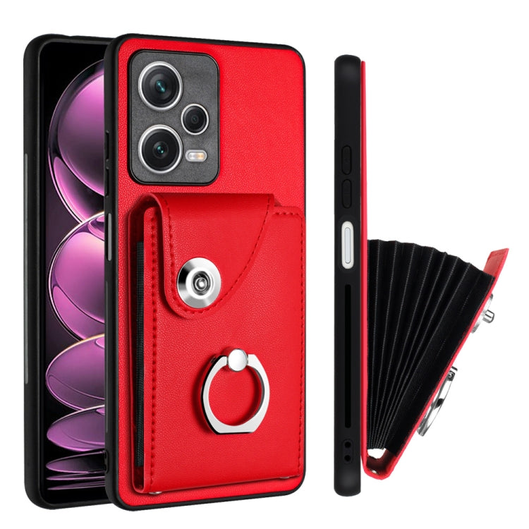 For Xiaomi Redmi Note 12 Pro+ 5G Global Organ Card Bag Ring Holder PU Phone Case(Red) - Xiaomi Cases by PMC TechLife | Online Shopping South Africa | PMC TechLife | Buy Now Pay Later Mobicred