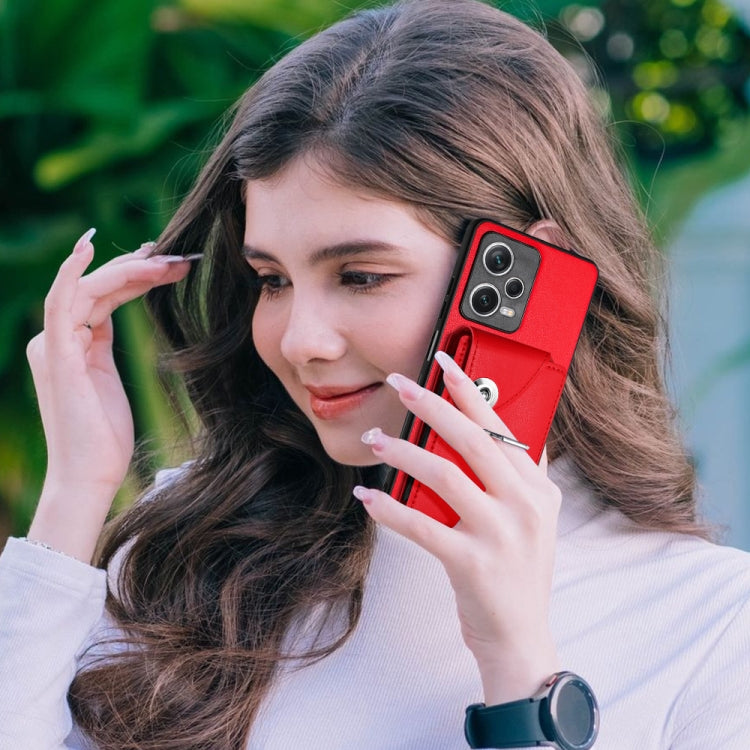 For Xiaomi Redmi Note 12 Pro+ 5G Global Organ Card Bag Ring Holder PU Phone Case(Red) - Xiaomi Cases by PMC TechLife | Online Shopping South Africa | PMC TechLife | Buy Now Pay Later Mobicred