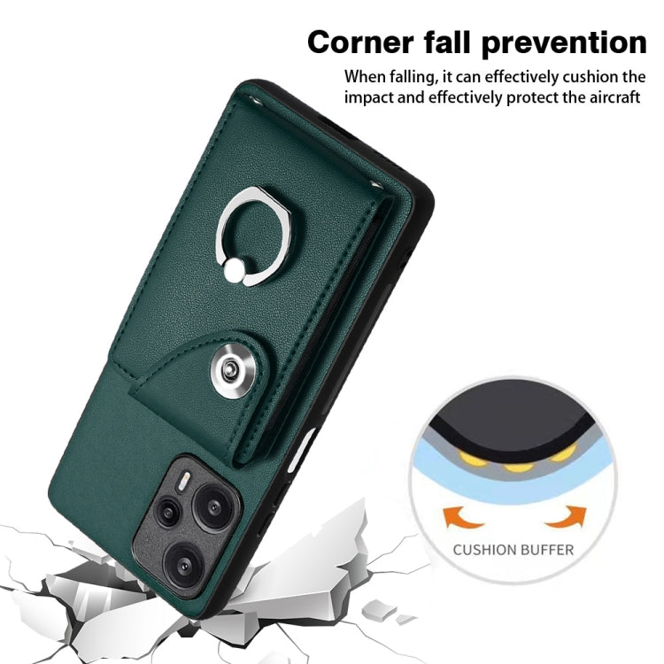 For Xiaomi Poco F5 5G/Redmi Note 12 Turbo Organ Card Bag Ring Holder PU Phone Case(Green) - Xiaomi Cases by PMC TechLife | Online Shopping South Africa | PMC TechLife | Buy Now Pay Later Mobicred