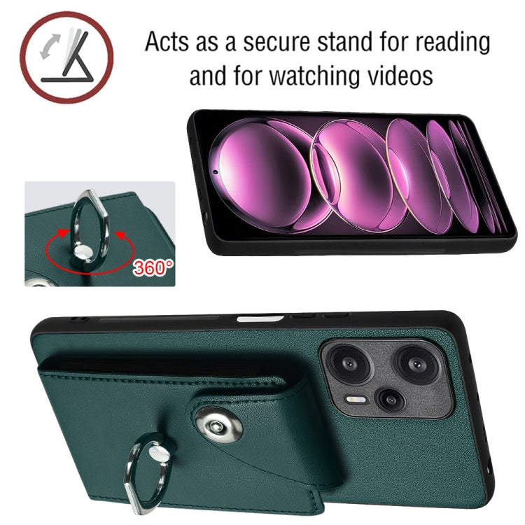 For Xiaomi Poco F5 5G/Redmi Note 12 Turbo Organ Card Bag Ring Holder PU Phone Case(Green) - Xiaomi Cases by PMC TechLife | Online Shopping South Africa | PMC TechLife | Buy Now Pay Later Mobicred