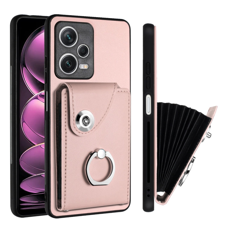 For Xiaomi Poco X5/Redmi Note 12 5G Global Organ Card Bag Ring Holder PU Phone Case(Pink) - Xiaomi Cases by PMC TechLife | Online Shopping South Africa | PMC TechLife | Buy Now Pay Later Mobicred