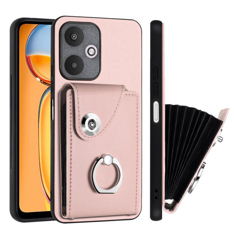 For Xiaomi Redmi 13C 5G / Redmi 13R Organ Card Bag Ring Holder PU Phone Case(Pink) - 13C Cases by PMC TechLife | Online Shopping South Africa | PMC TechLife | Buy Now Pay Later Mobicred