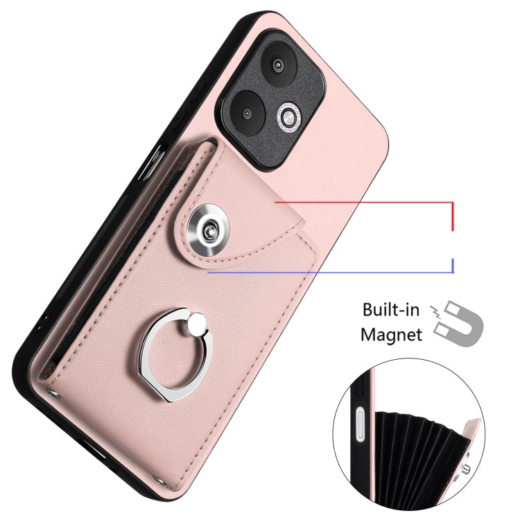 For Xiaomi Redmi 13C 5G / Redmi 13R Organ Card Bag Ring Holder PU Phone Case(Pink) - 13C Cases by PMC TechLife | Online Shopping South Africa | PMC TechLife | Buy Now Pay Later Mobicred