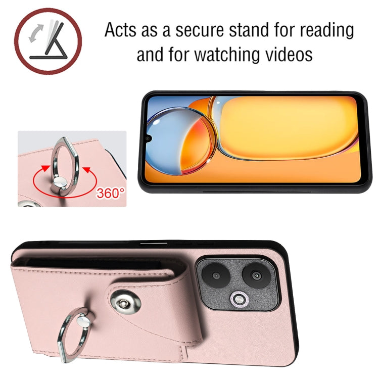 For Xiaomi Redmi 13C 5G / Redmi 13R Organ Card Bag Ring Holder PU Phone Case(Pink) - 13C Cases by PMC TechLife | Online Shopping South Africa | PMC TechLife | Buy Now Pay Later Mobicred