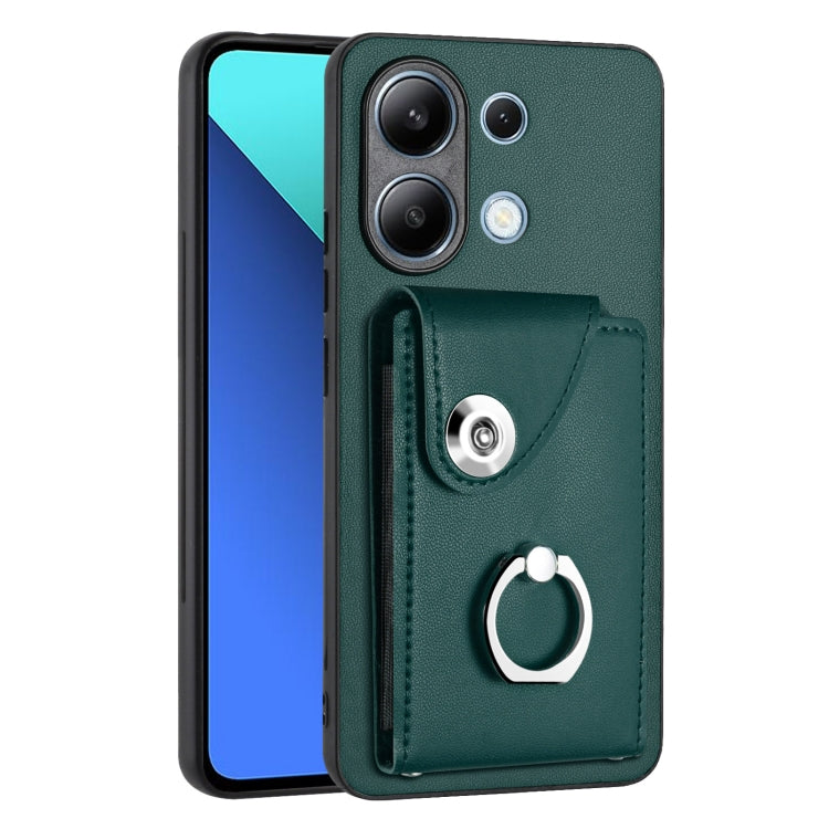 For Xiaomi Redmi Note 13 4G Global Organ Card Bag Ring Holder PU Phone Case(Green) - Note 13 Cases by PMC TechLife | Online Shopping South Africa | PMC TechLife | Buy Now Pay Later Mobicred