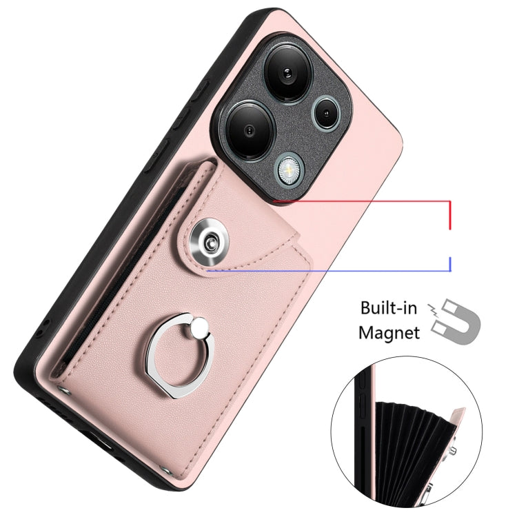 For Xiaomi Redmi Note 13 Pro 4G Global Organ Card Bag Ring Holder PU Phone Case(Pink)