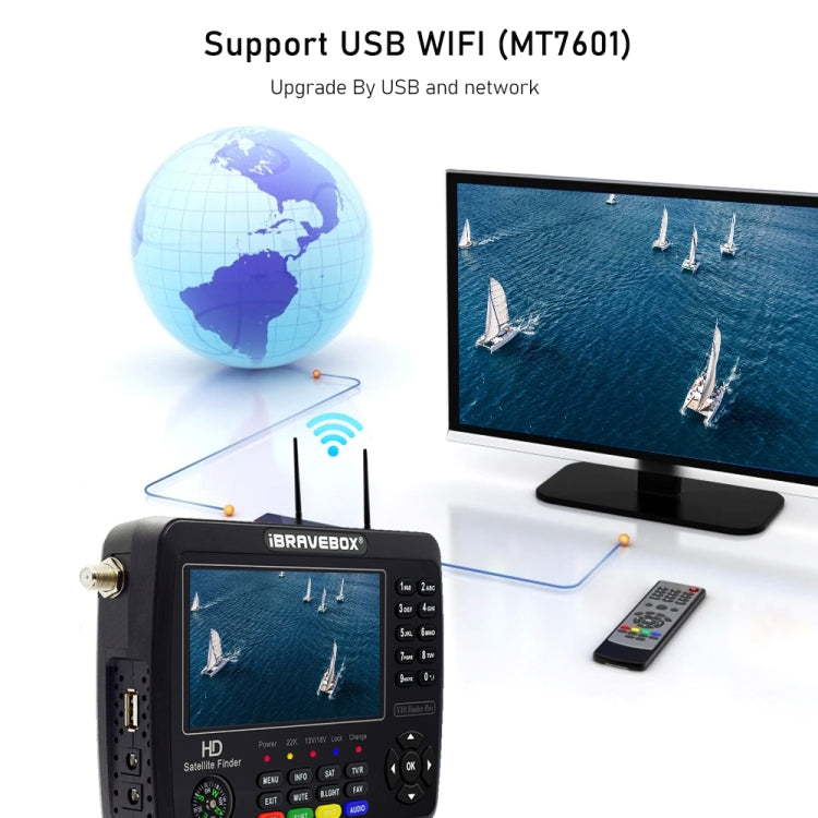 iBRAVEBOX V10 Finder Max 4.3 inch Display Digital Satellite Meter Signal Finder, Support DVB-S/S2/S2X, Plug Type:UK Plug(Black)