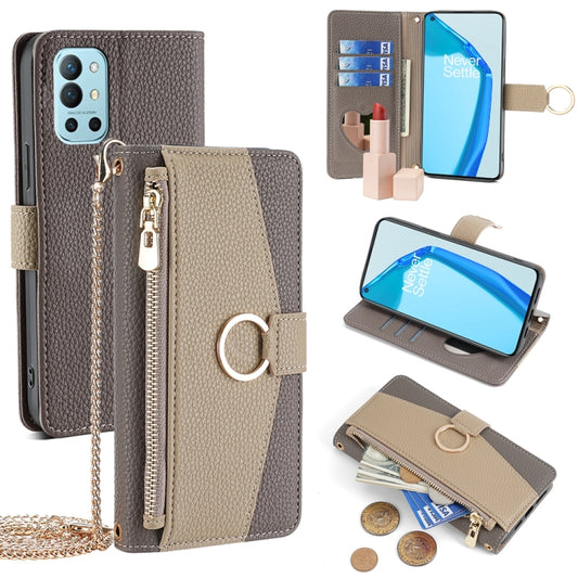 For OnePlus 9R Crossbody Litchi Texture Leather Phone Case(Grey) - OnePlus Cases by PMC Jewellery | Online Shopping South Africa | PMC Jewellery | Buy Now Pay Later Mobicred