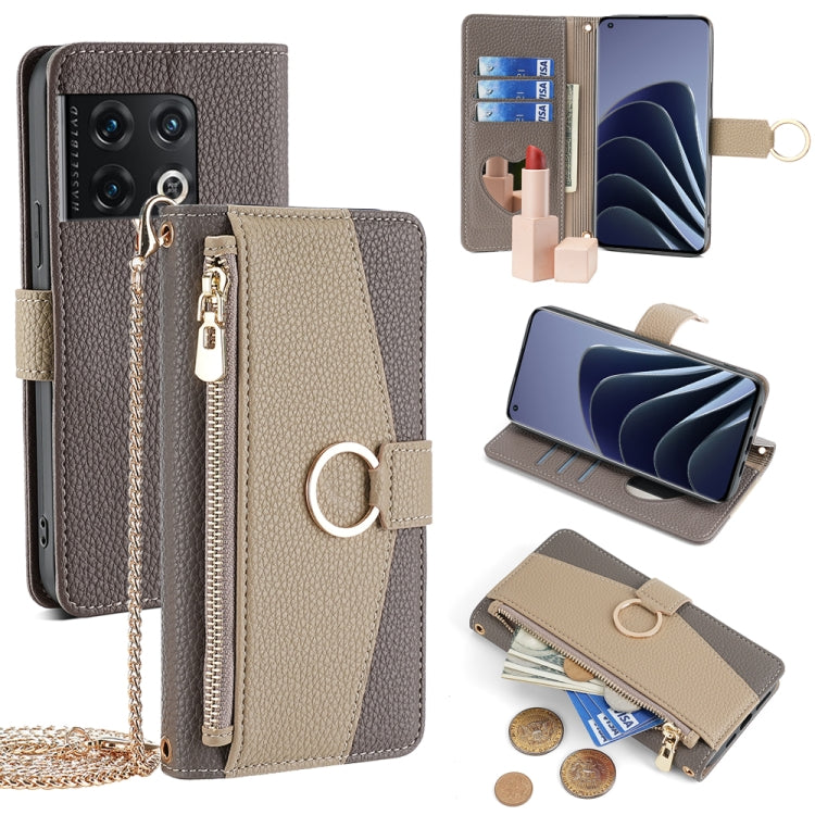 For OnePlus 10 Pro 5G Crossbody Litchi Texture Leather Phone Case(Grey) - OnePlus Cases by PMC TechLife | Online Shopping South Africa | PMC TechLife | Buy Now Pay Later Mobicred