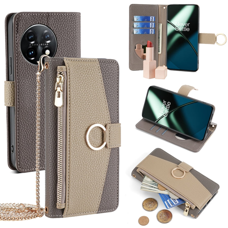 For OnePlus 11 Crossbody Litchi Texture Leather Phone Case(Grey) - OnePlus Cases by PMC TechLife | Online Shopping South Africa | PMC TechLife | Buy Now Pay Later Mobicred