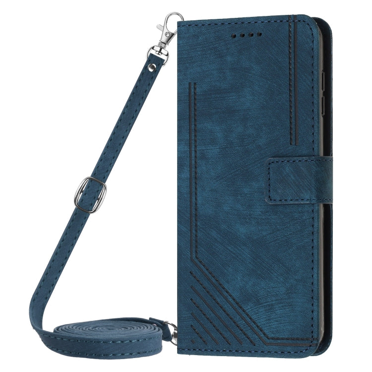 For Tecno Spark Go 2024 / POP 8 Skin Feel Stripe Pattern Leather Phone Case with Lanyard(Blue) - free shipping - PMC Jewellery - Order now!