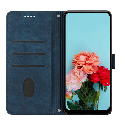 For Tecno Spark Go 2024 / POP 8 Skin Feel Stripe Pattern Leather Phone Case with Lanyard(Blue) - free shipping - PMC Jewellery - Order now!