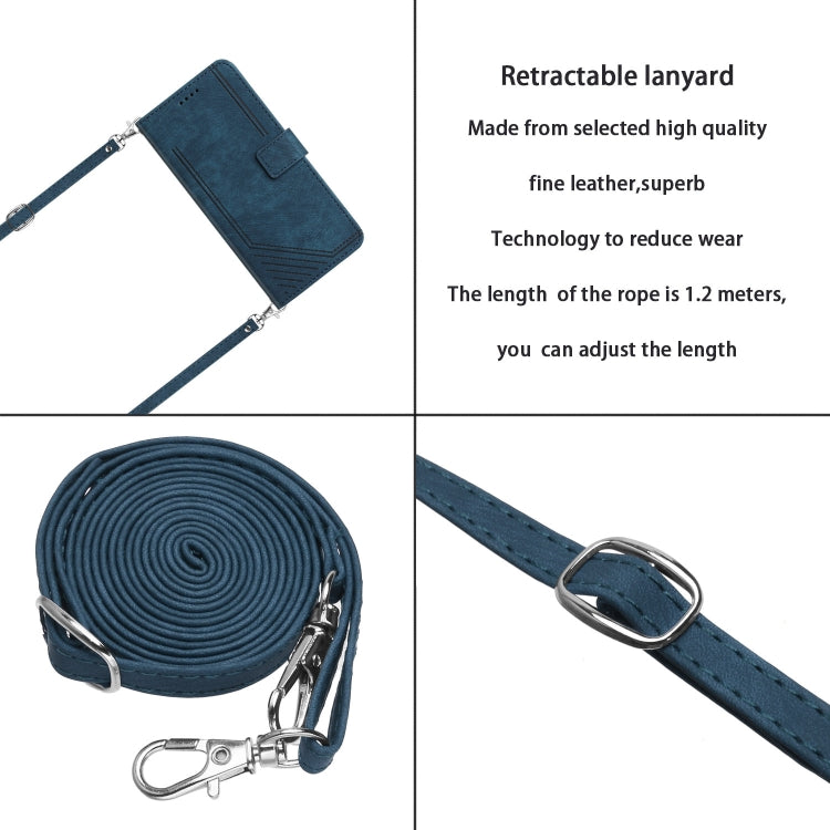 For Tecno Spark Go 2024 / POP 8 Skin Feel Stripe Pattern Leather Phone Case with Lanyard(Blue) - free shipping - PMC Jewellery - Order now!